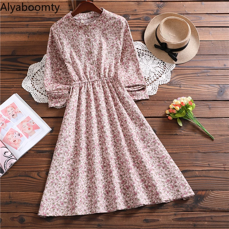 Mori Girl Spring Autumn Women Corduroy Dress 29 Patterns Casual Elastic-Waisted Vintage Vestidos Long Sleeve Korean Sweet Dress