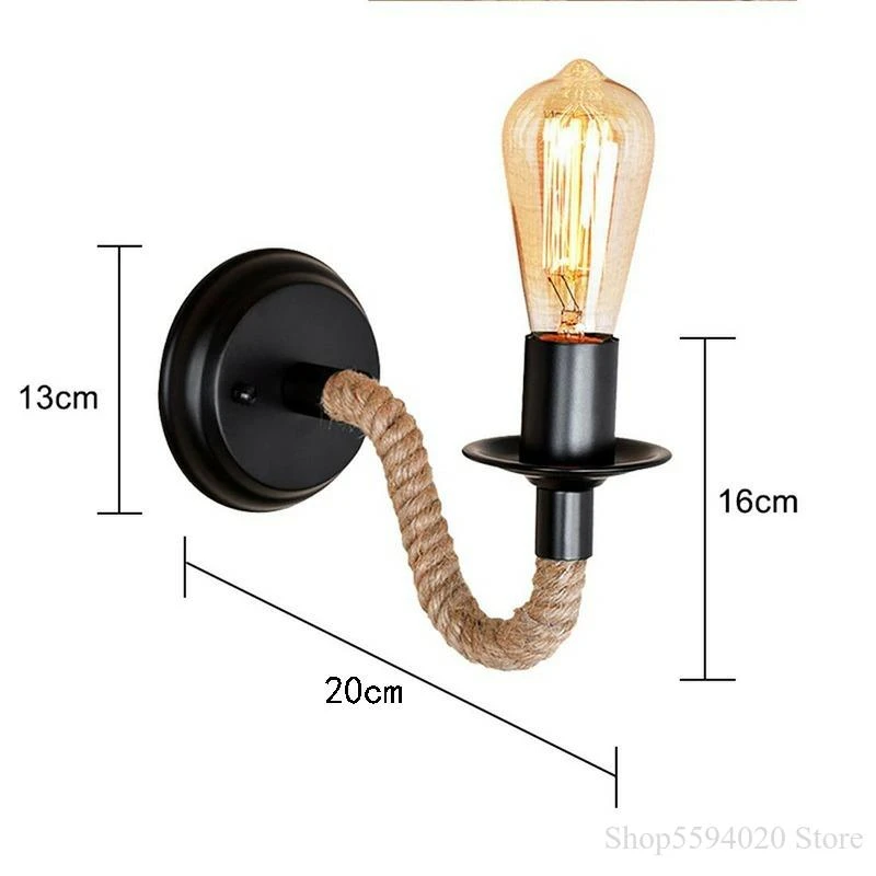 Hemp Rope Wall Lamp American Retro Light Wall Sconce Living Loft Lighting Vanity Light Indoor Sconce Wall Lights Bedroom Lamp