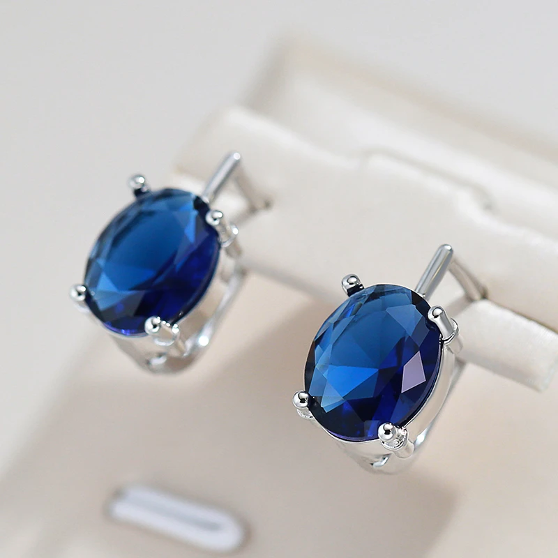 Kinel New Oval Dark Blue Natural Zircon Women Fashion Wedding Jewelry Accessories Gold Color Bohemia Cute Earrings