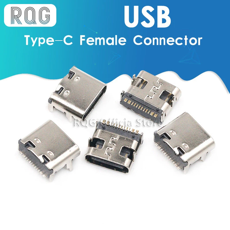 10PCS SMT USB 3.1 Type-C 16pin female connector For Mobile Phone Charging port Charging Socket Tow feet plug