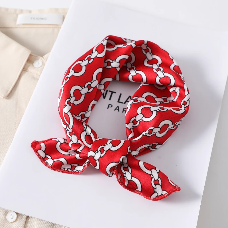 2021 Small Silk Hair Scarf Women Foulard Neck Wrap 50cm Square Kerchief Soft Bandana Leopard Print Lady Head Band Scarves Tie