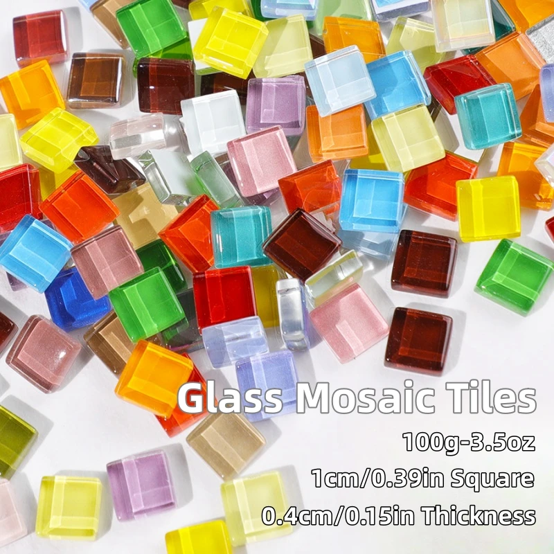 100pcs(Approx. 100g/3.52oz) Glass Mosaic Tiles 1cm Square DIY Mosaic Craft Materials for Children/Kids Multi Color Mosaic Stones