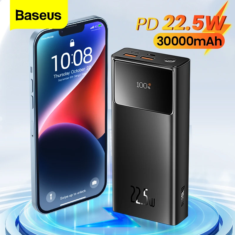 Baseus Power Bank 30000mAh Powerbank USB C Fast Poverbank For Xiaomi iPhone 12 Pro Portable External Battery Charger Pover bank