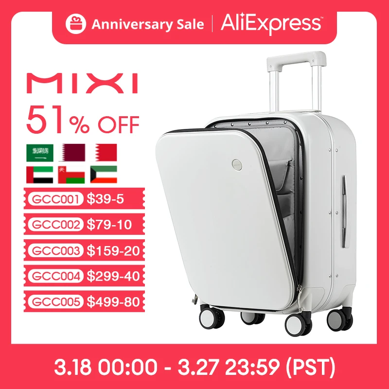 Mixi 2021 New Patent Design Aluminum Frame Suitcase Carry On Rolling Luggage Beautiful Boarding Cabin 18 20 24 Inch M9260