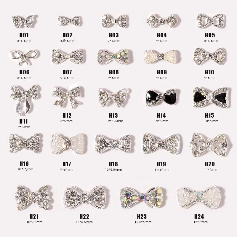 10Pcs Nail Diamond Charms Bowknot Rhinestones Nailart Supplies Shiny Pearl Crystal Jewelry Bow Cute Accessories DIY Mixed Decors