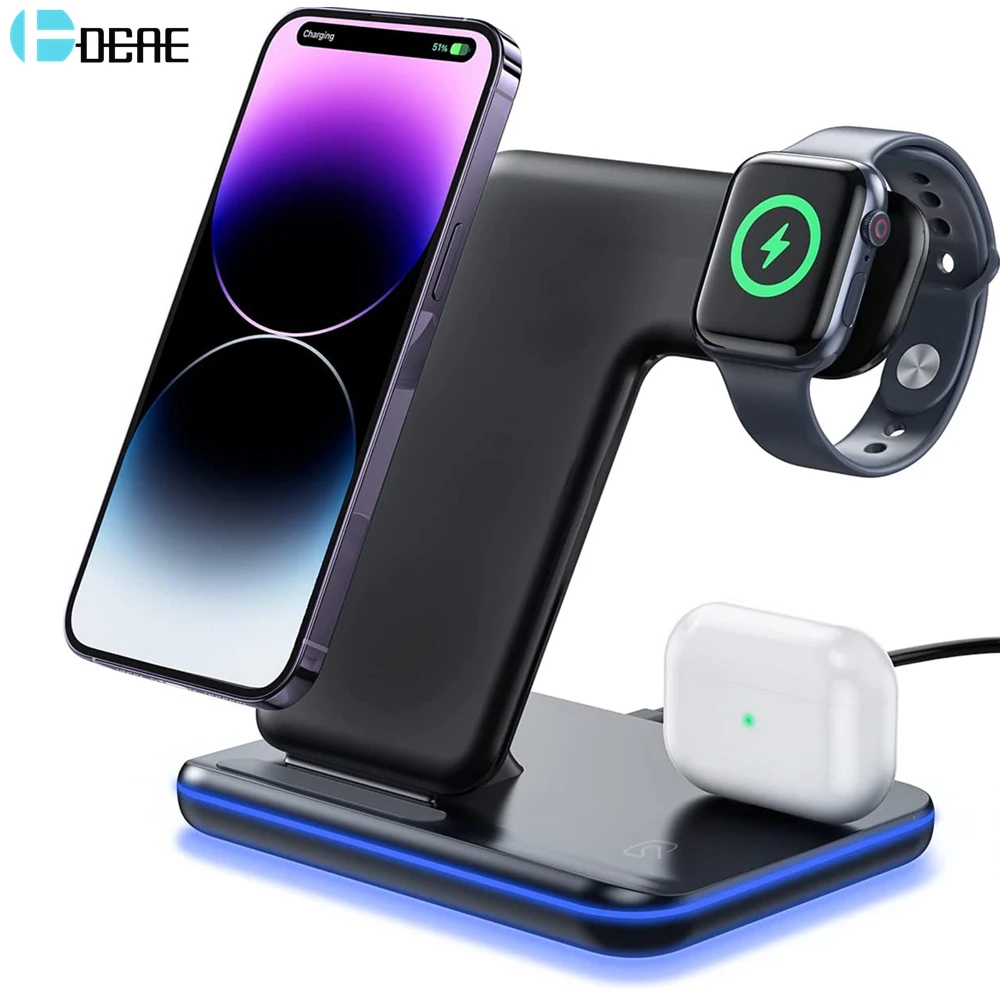 15W Fast Qi Wireless Charger Stand For iPhone 13 12 11 XS XR X 8 3 in 1 Charging Dock Station for Apple Watch 6 5 SE Airpods Pro