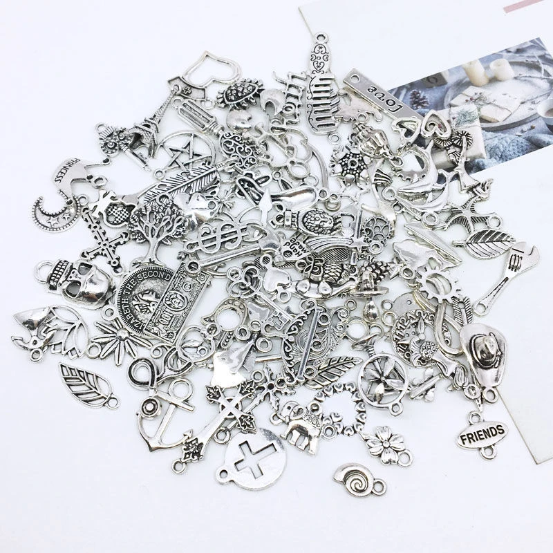 30pcs Mixed Tibetan Silver Tone Crown Key Animal Charm Pendants for Bracelet Necklace Jewelry Accessories Diy Jewelry Making