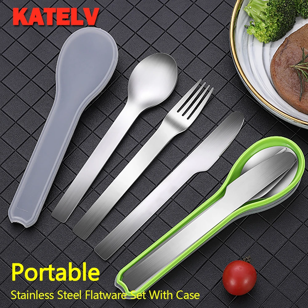 Tableware Dinner Knife Fork Spoon Travel Utensils Set Stainless Steel Cutlery Set Flatware Set with Case Reusable Portable Box
