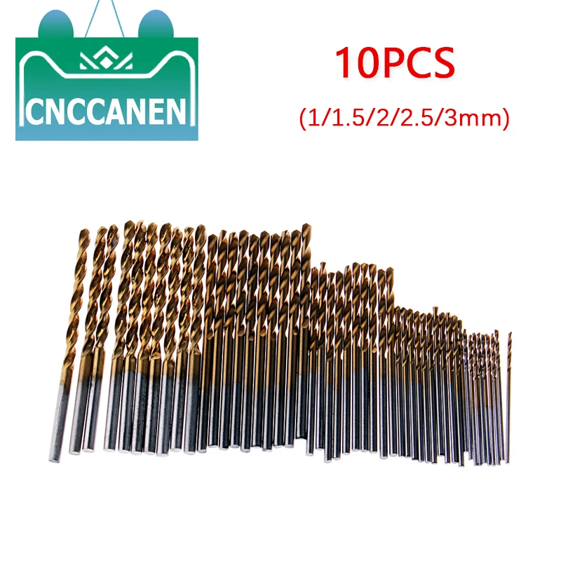 10/50Pcs 1/1.5/2/2.5/3mm Titanium Coated Twist Drill Bits HSS High Speed Steel Drill Bits For Woodworking Plastic And Aluminum