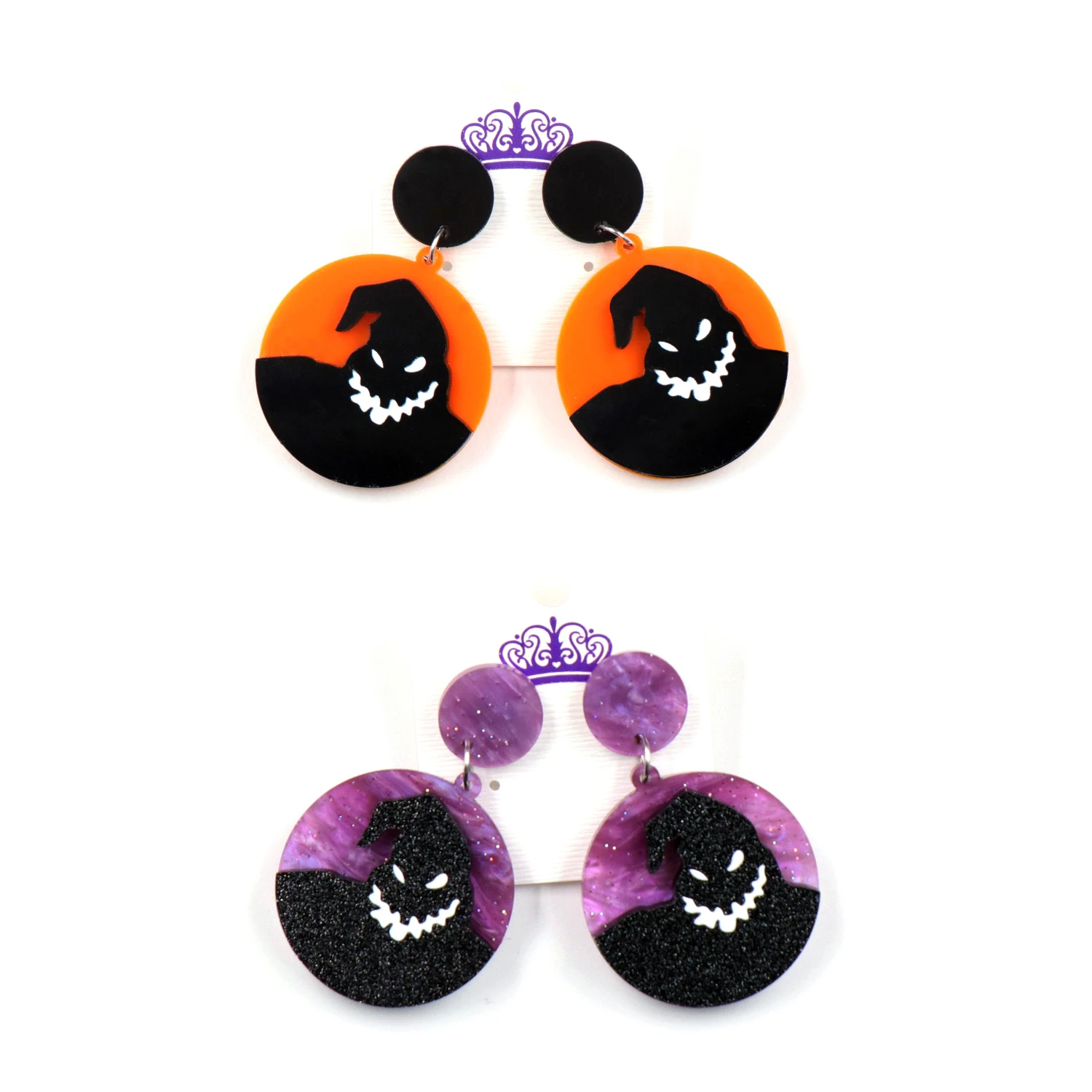 (1pair) ER1096-35mm Nightmare Before Christmas Earrings Boogie Man Galaxy Purple Glitter Acrylic Dangle