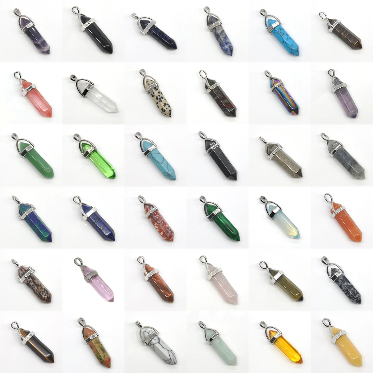 Natural Stone Pendant Healing Crystal Point Necklaces Quartz Pendulum Column Reiki Chakra Gemstones For Making Jewelry 25pcs/Lot