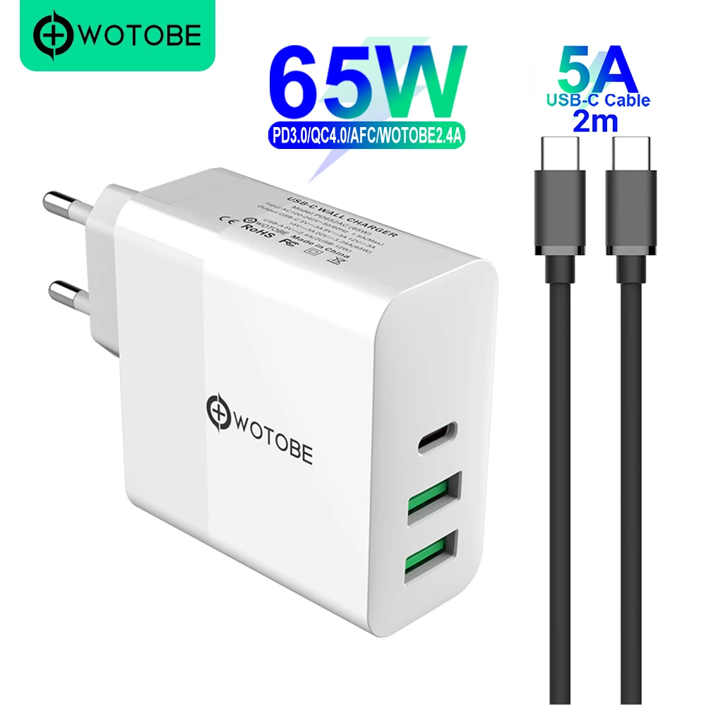 65W TYPE-C USB-C Power Adapter,1Port PD60W QC3.0 Charger For USB-C Laptops MacBook Pro/Air iPad Pro,2port USB for S8/S10 iPhone