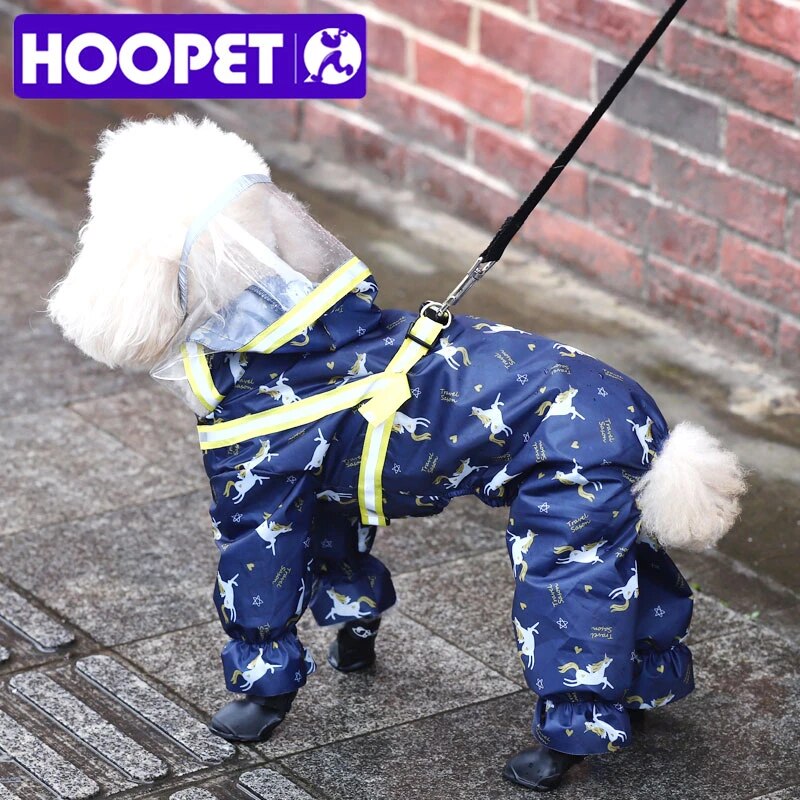 HOOPET Dog Raincoat Waterproof Raincoat Cartoon Reflective Raincoat For Dog Outdoor Clothes Jacket For Small Dog Pet Jumpsuit