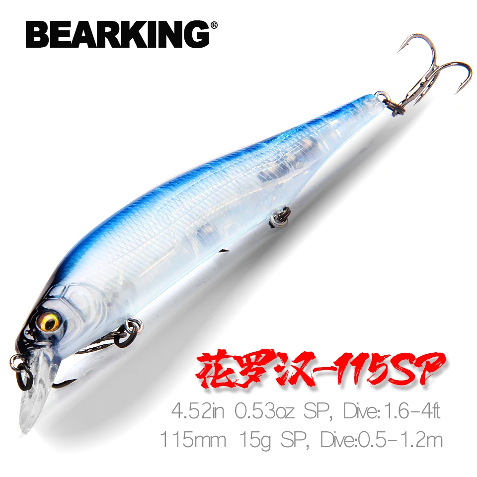 BEARKING 115mm 15g SP Tungsten weight system Top fishing lures minnow crank wobbler quality fishing tackle hooks for fishing