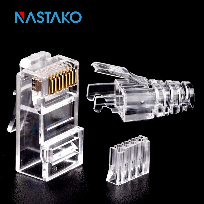 NASTAKO 50/100pcs Cat6 RJ45 Connector UTP Cable Ethernet Jack 8P8C Network CAT 6 Modular Plugs With 6.5mm RJ45 Caps