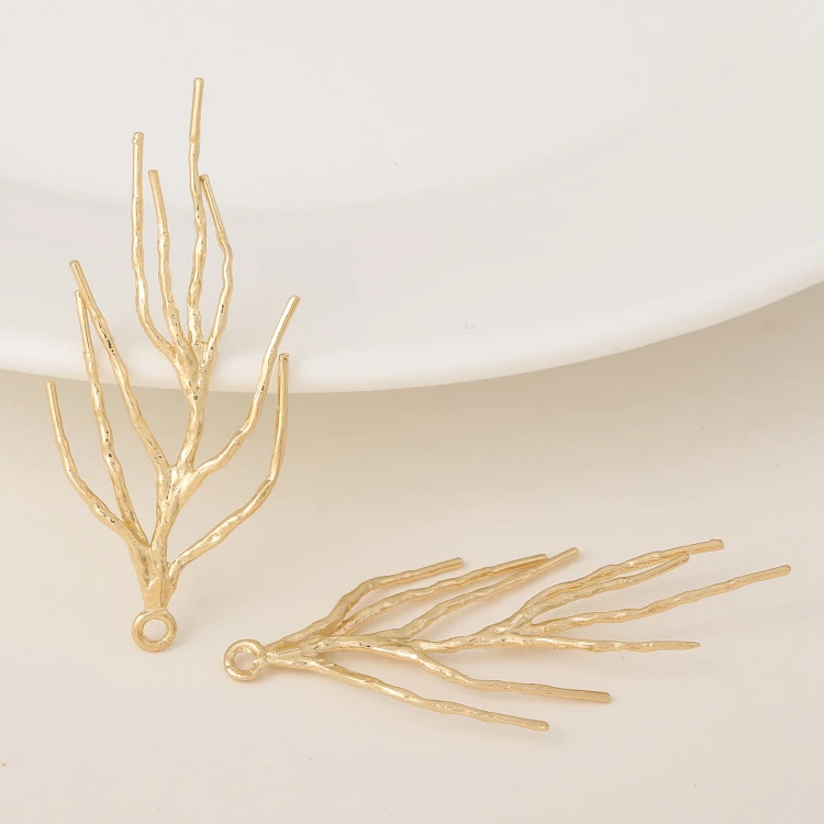 4PCS 18x41MM 24K Champagne Gold Color Plated Brass Tree Branch Charms Pendants High Quality For Diy Jewelry Making Accessories
