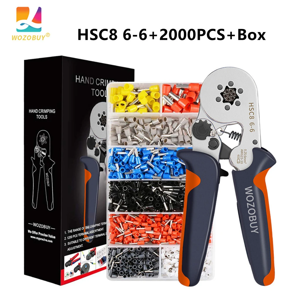 Wire Terminal Ferrule Crimping Tool, HSC8 6-6 Hexagonal Self-Adjusting Ratchet Crimping Device, Cable Specification AWG23-10