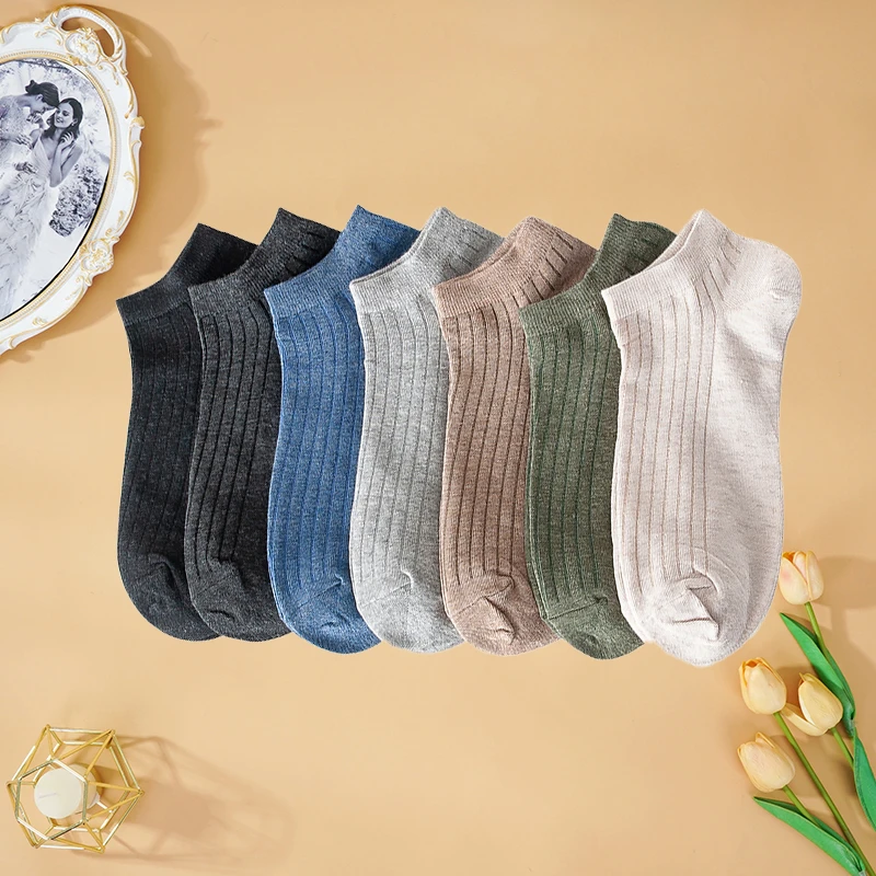 5 Pairs Men Solid Color Cotton Short Socks Sport Invisible Striped Low Tube Ankle Sock Comfortable Four Seasons Street Fashion