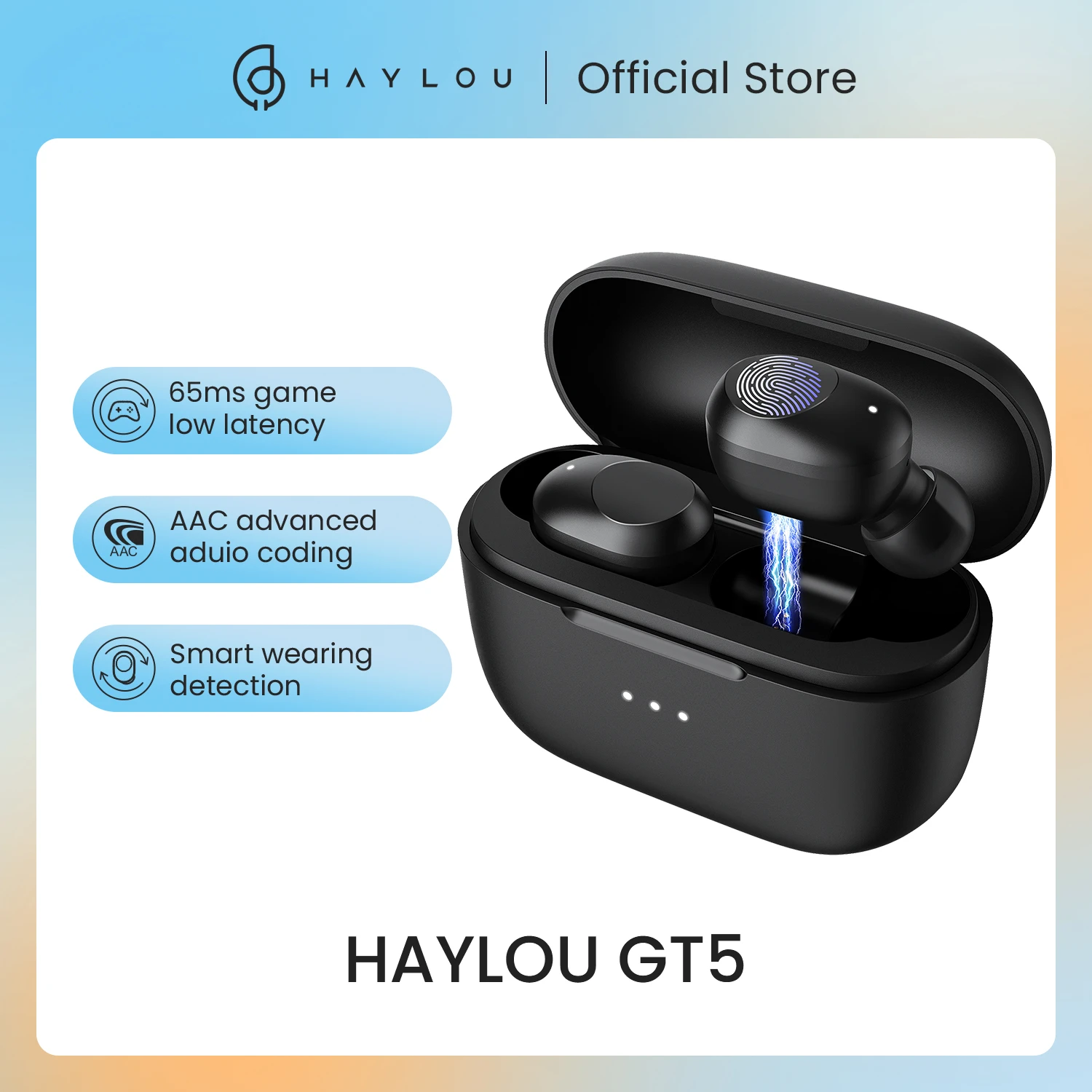 Touch Control Haylou GT5 Wireless Charging Bluetooth Earphones AAC HD Stereo Sound,Smart Wearing Detection, 24hr battery life