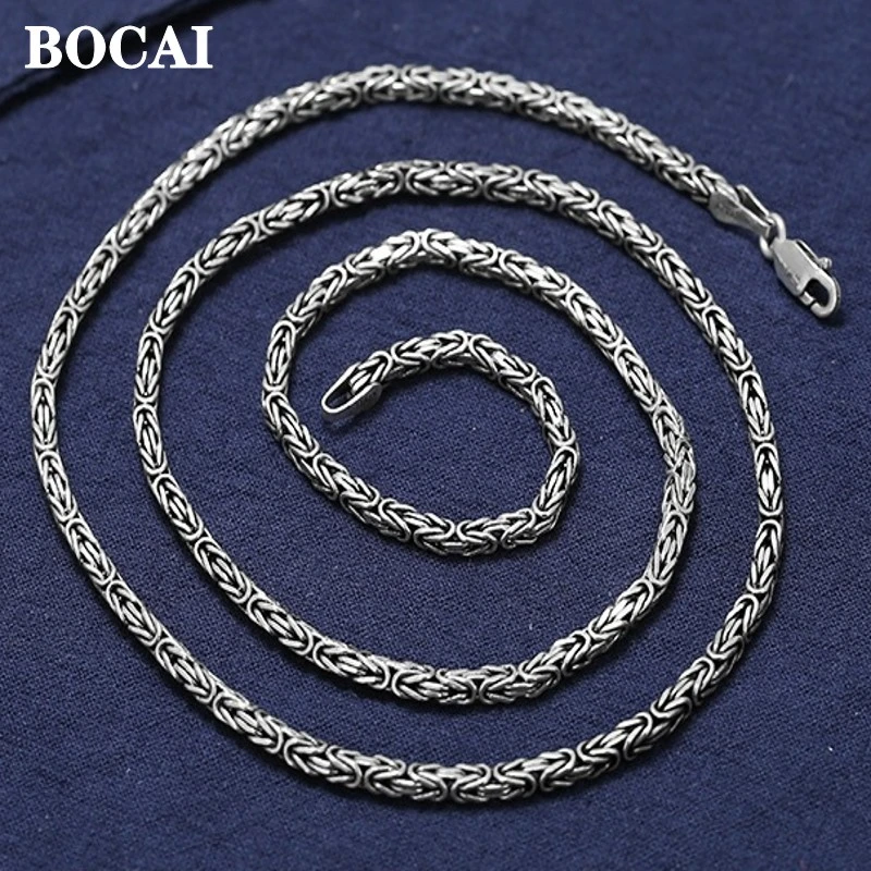 2021 new 100% real S925 pure Silver Necklace for man 2.5mm Domineering Personality Men Necklace Couples' Handmade Silver Chain