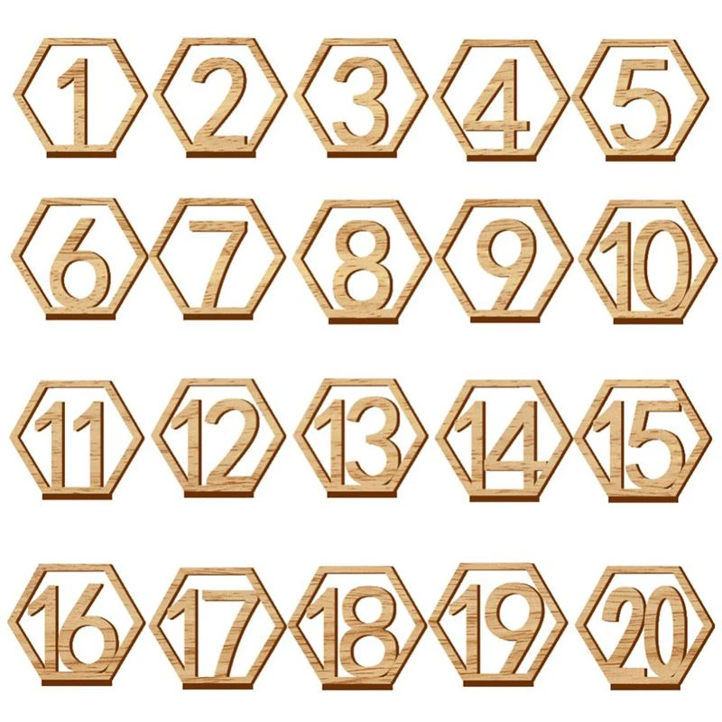 1-20 Numbers Wood Signs Wedding Hexagon Table Number Wooden Table Numbers Rustic Wedding Engagement Seat Numbers Sign