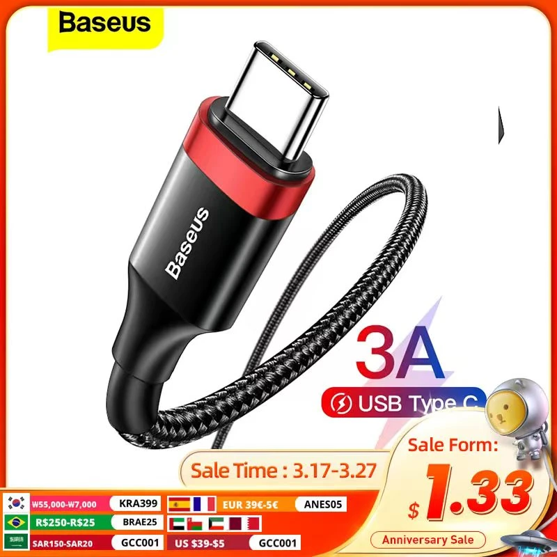 Baseus USB Type C Cable Quick Charge 4.0 QC 3.0 Fast Charging For Xiaomi Samsung Huawei USBC Data Wire Cord Phone Charger Cables