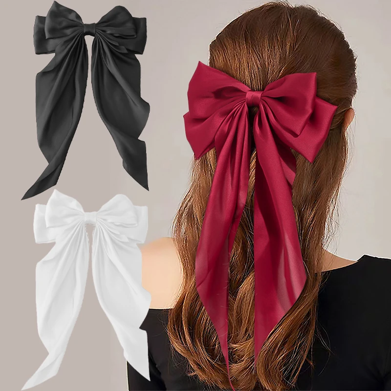 2021 New Spring Satin Girls Bow Hair Band Trendy Ribbon Hairpin Temperament Ribbon Bow Ladies Headwear Hair Accessories