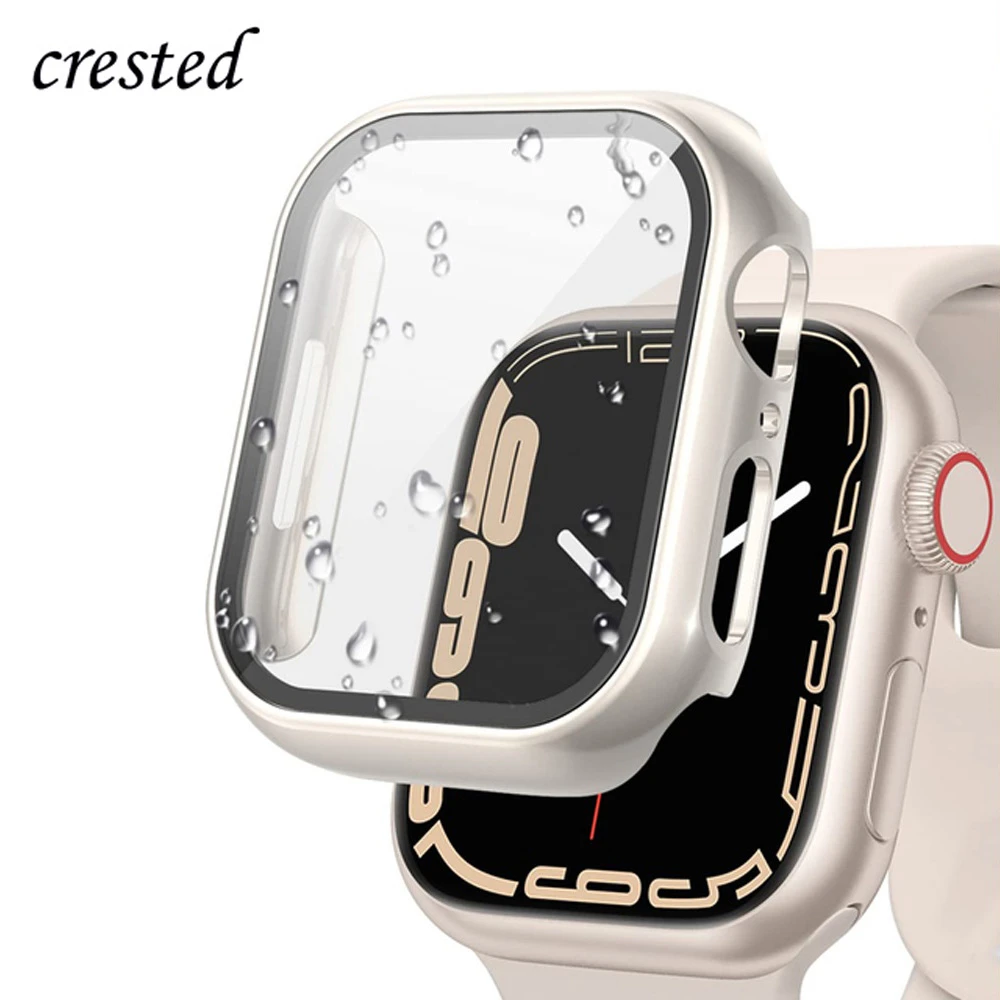 Glass+Cover For Apple Watch case 45mm 41mm 44mm 40mm 42mm 38mm iWatch Accessorie Screen Protector Apple watch serie 3 4 5 6 SE 7