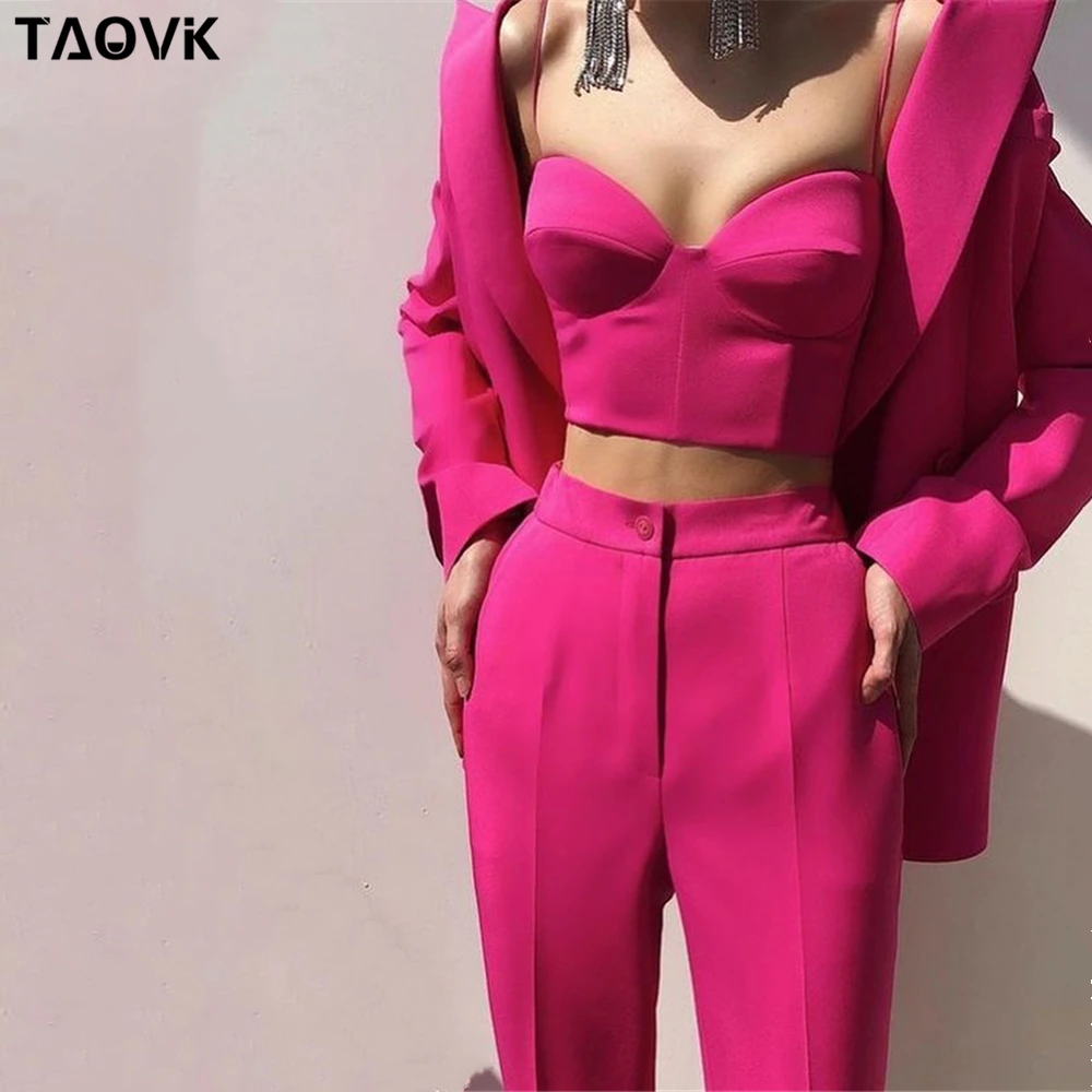 TAOVK Women Suits Female Pant Suits Office Lady Formal Business Set Uniform Work Wear Blazers Camis Tops and Pant 3 Pieces Set