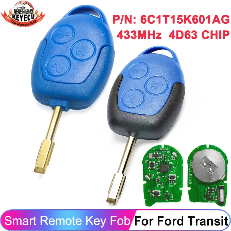 KEYECU 433MHz 4D63 Chip Car Remote Key 3 Button for Ford Transit WM VM 2006 2007 2008 2009 2010 2011 2012 2013 2014 6C1T15K601AG