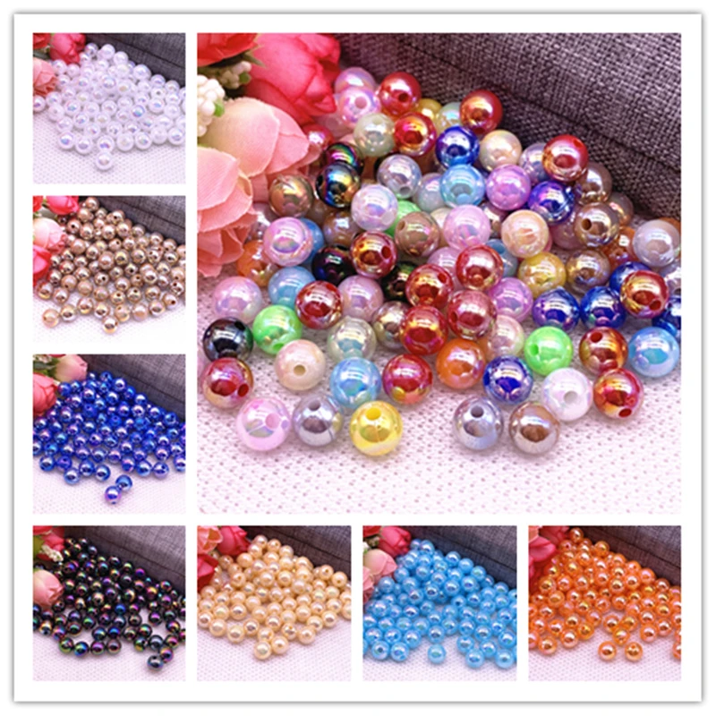 NEW 50pcs 8mm AB Color Round Acrylic Beads Loose Spacer Beads For Jewelry Making DIY Bracelet