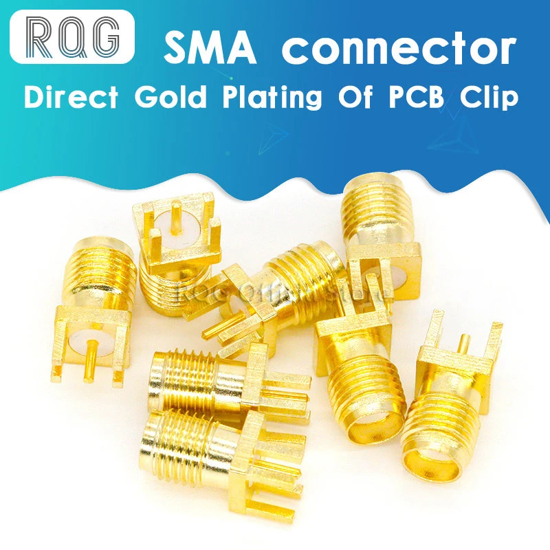 10pcs 1.6mm SMA Female Jack Solder Nut Edge PCB Clip Straight Mount Gold Plated RF Connector Receptacle Solder