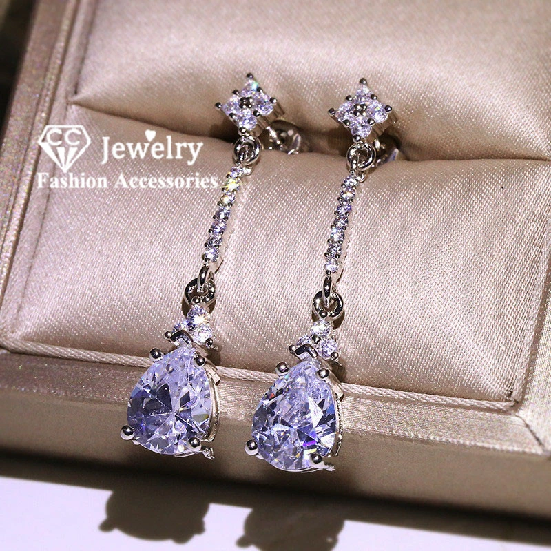 S925 Silver Drop Earrings For Women Bridal Wedding Water Drop Cubic Zirocnia Shine Brincos Temperament Fine Jewelry CCE725