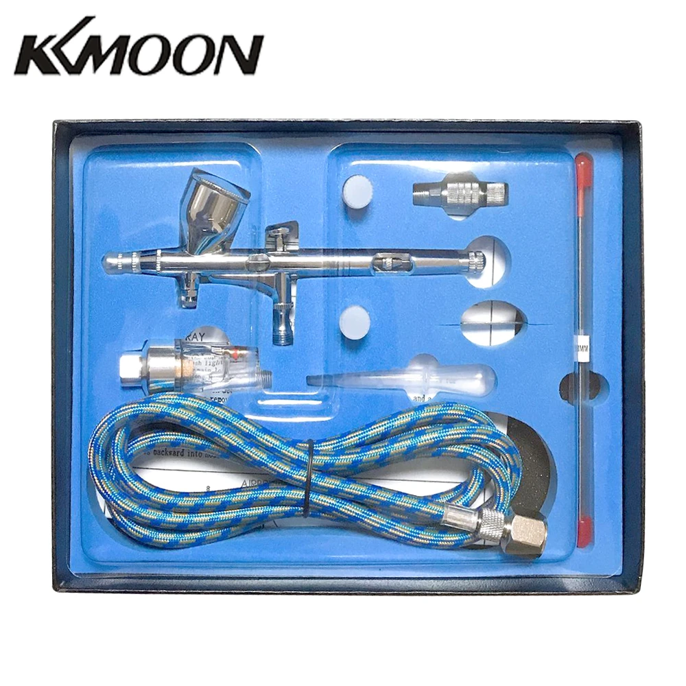 KKmoon Dual Action Gravity Feed Airbrush Kit with 1.8m Hose 0.2/0.3/0.5mm Needle 9cc Cup Air Brush for Art Painting Spray Gun
