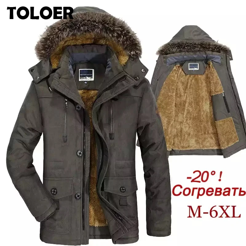 Winter Jacket Men Plus Size 5XL 6XL Cotton Padded Warm Parka Coat Casual Faux Fur Hooded Fleece Long Male Jacket Windbreaker Men