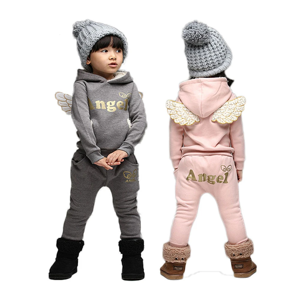 V-TREE Children Clothing Set Fleece Sports Suit For Boy Winter Toddler Suits For Girls Wings Kids Tracksuit Baby School Costume