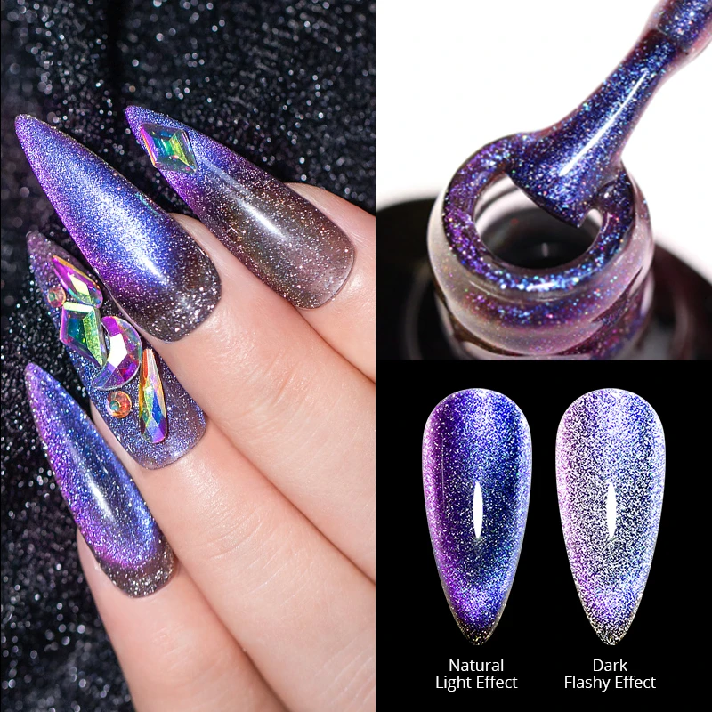 Mtssii Reflective Cat Eye Magnetic Gel Rainbow Glitter Nail Polish Soak Off Magnetic UV Gel Sparkling Auroras Laser Nail Art Gel