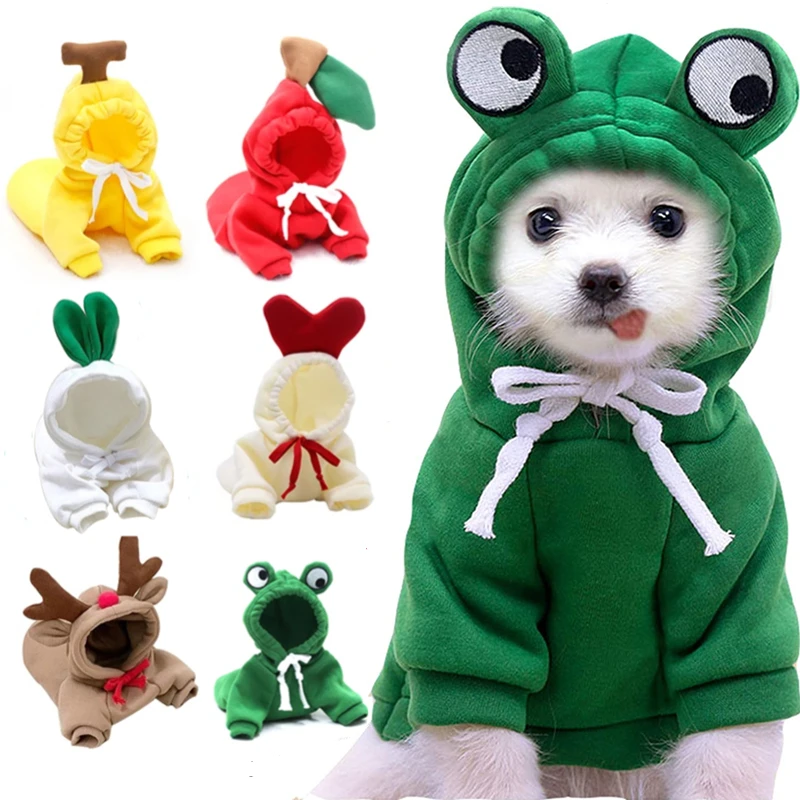 Warm Dog Winter Clothes Cute Fruit Dog Coat Hoodies Fleece Pet Dogs Costume Jacket for French Bulldog Chihuahua Ropa Para Perro