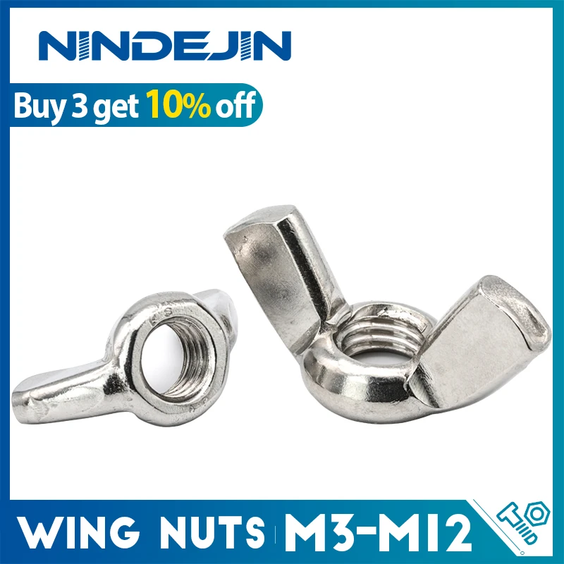 NINDEJIN 5-40pcs Butterfly Wing Nuts M3 M4 M5 M6 M8 M10 M12 Stainless Steel Wing Nuts Zinc Plated Hand Tighten Nut DIN315