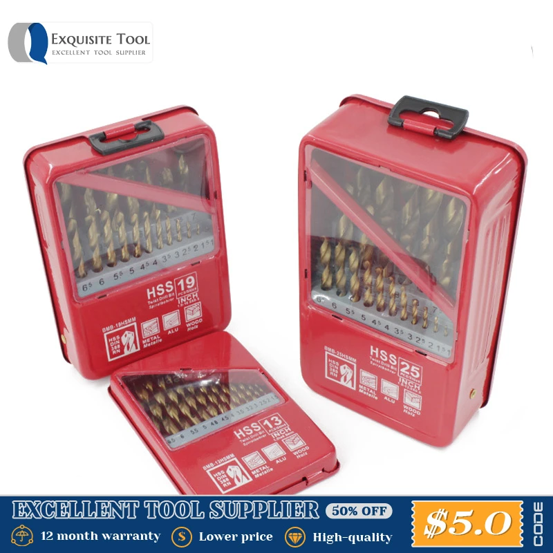 FINDER 13/19/25PCS 1.0~13mm HSS Ti Coated Drill Bit Set For Metal Woodworking Drilling Power Tools Accessories In Iron Box