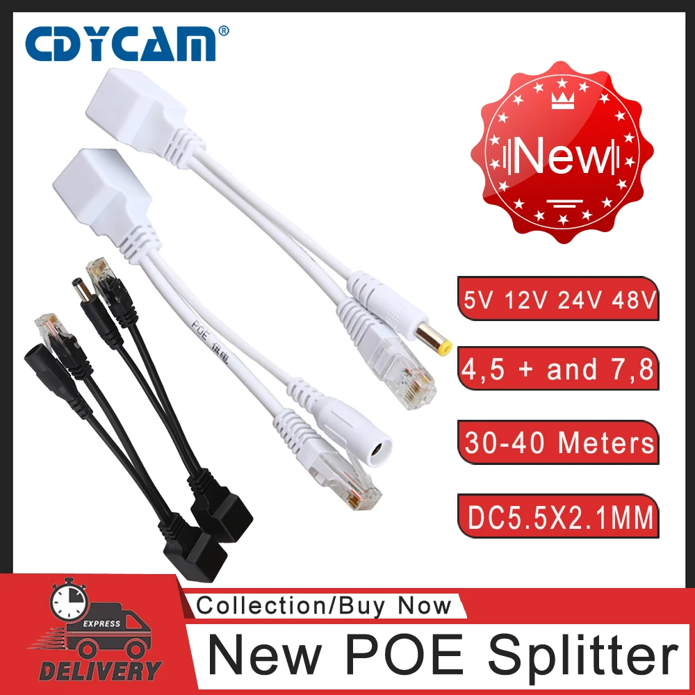 Cdycam POE Cable Passive Power Over Ethernet Adapter Cable POE Splitter RJ45 Injector Power Supply Module 12-48v For IP Camea