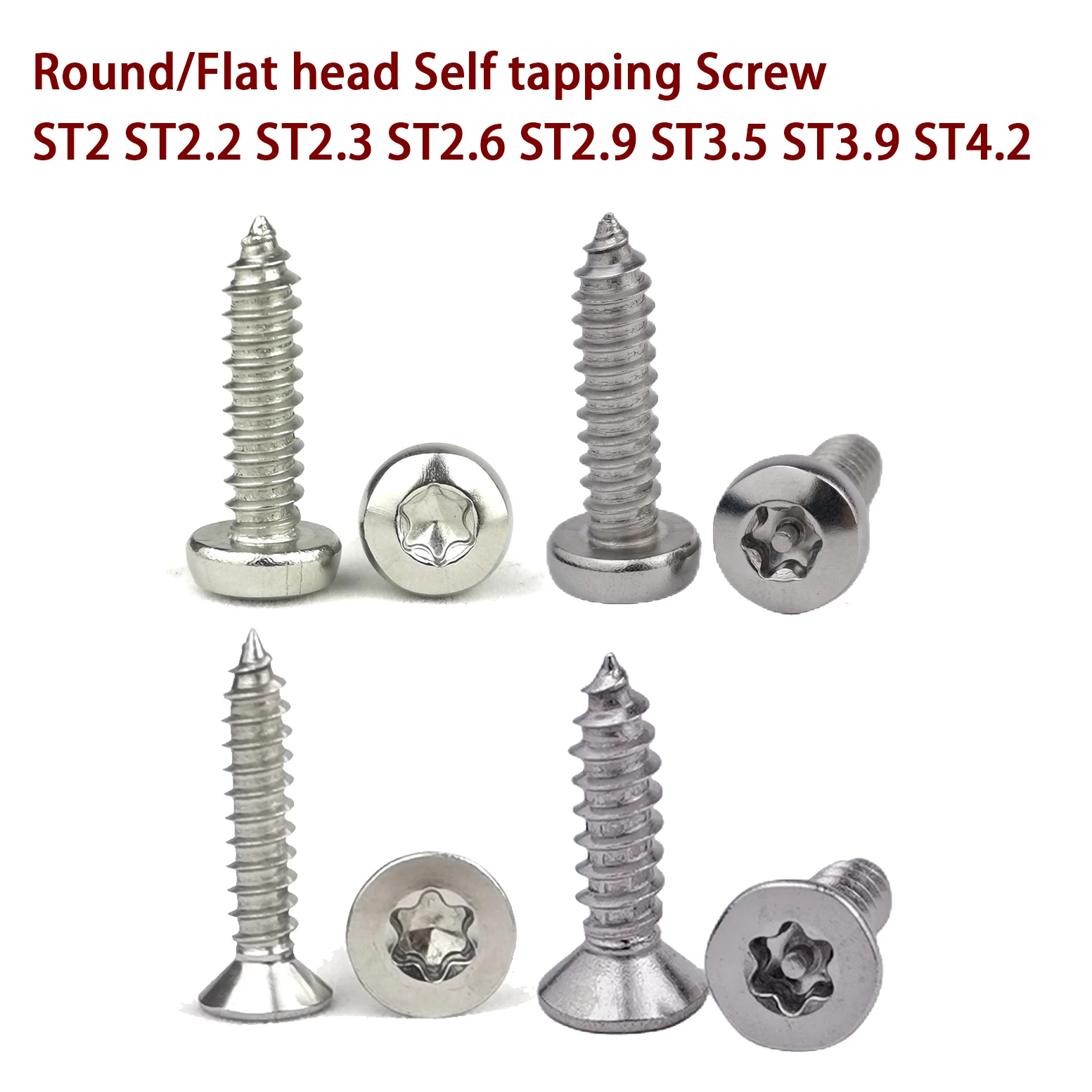 Stainless Steel Torx round head self tapping screw ST2.2 2.9 3.5 3.9 4.2 4.8 SUS304 Six-Lobe head self tapping screw