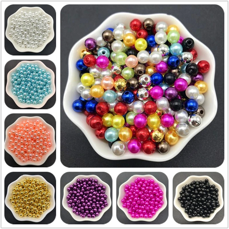 4/6/8/10mm Imitation Pearls Acrylic Beads Round Pearl Spacer Loose Beads For Necklace Bracelet Earring DIY Jewelry Making