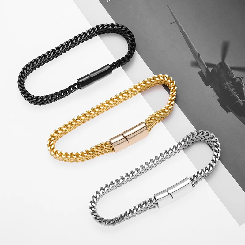 Fashion Stainless Steel Hip Hop Punk Bracelet for Men Personality Double-Layer Bracelet Party Jewelry Gift