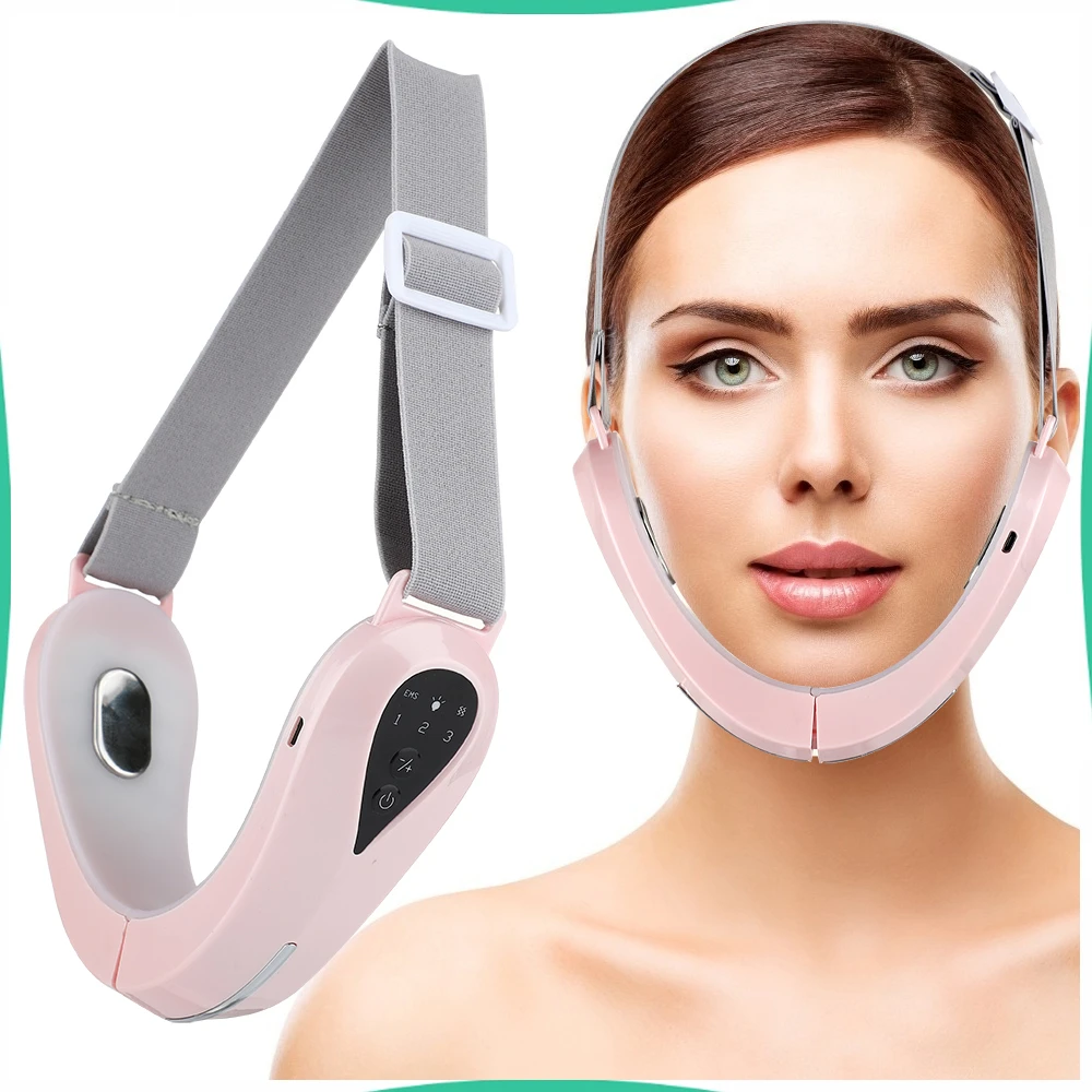 Facial Massager V-Line Lift Up Belt Double Chin Slimmer Face Lifting EMS LED Light Face Slimming Vibration Microcurrent Device