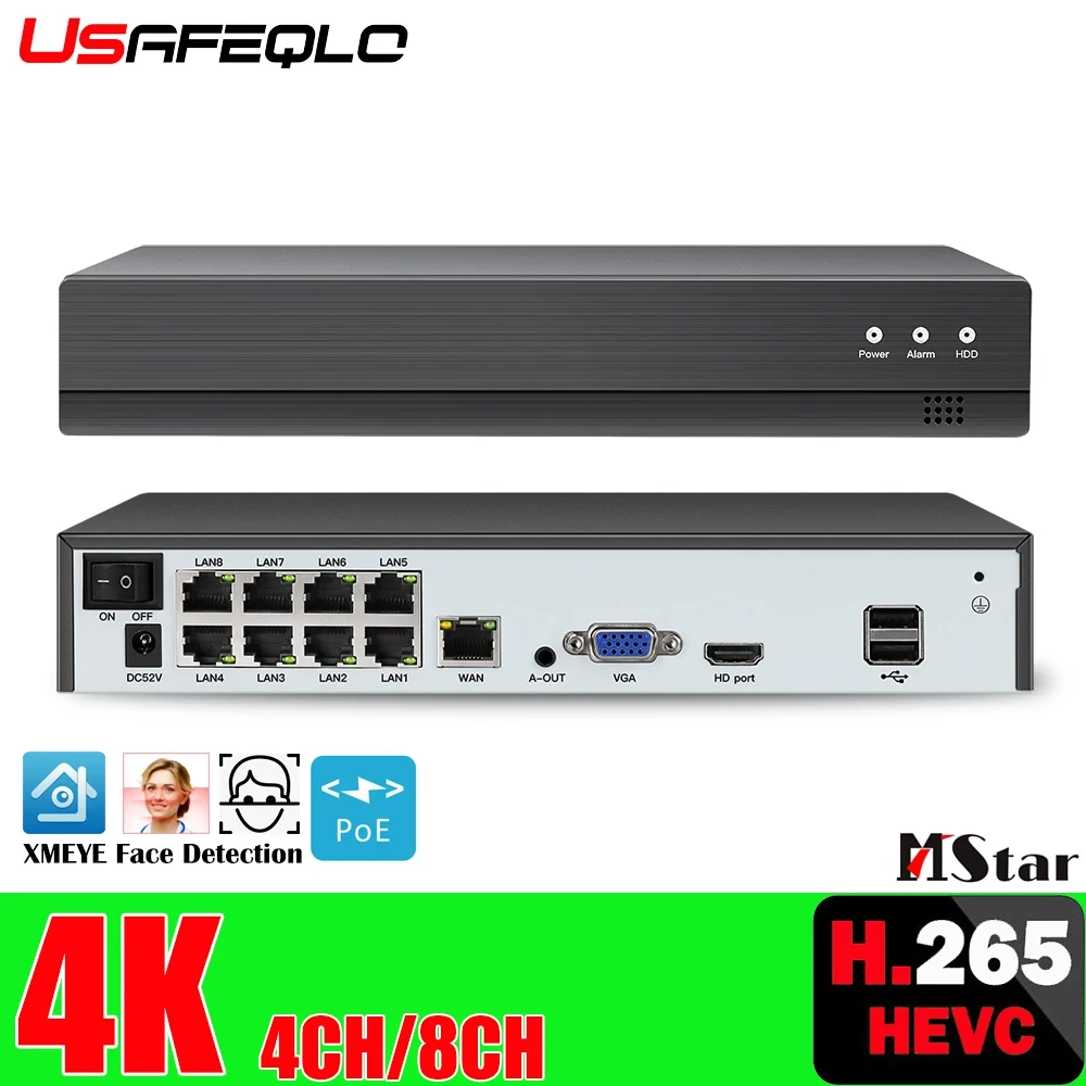 Face detection H.265 8ch*4K 4ch/8ch PoE Network Video Recorder Surveillance PoE NVR 4/8Channel For HD 8MP 5MP IP Camera