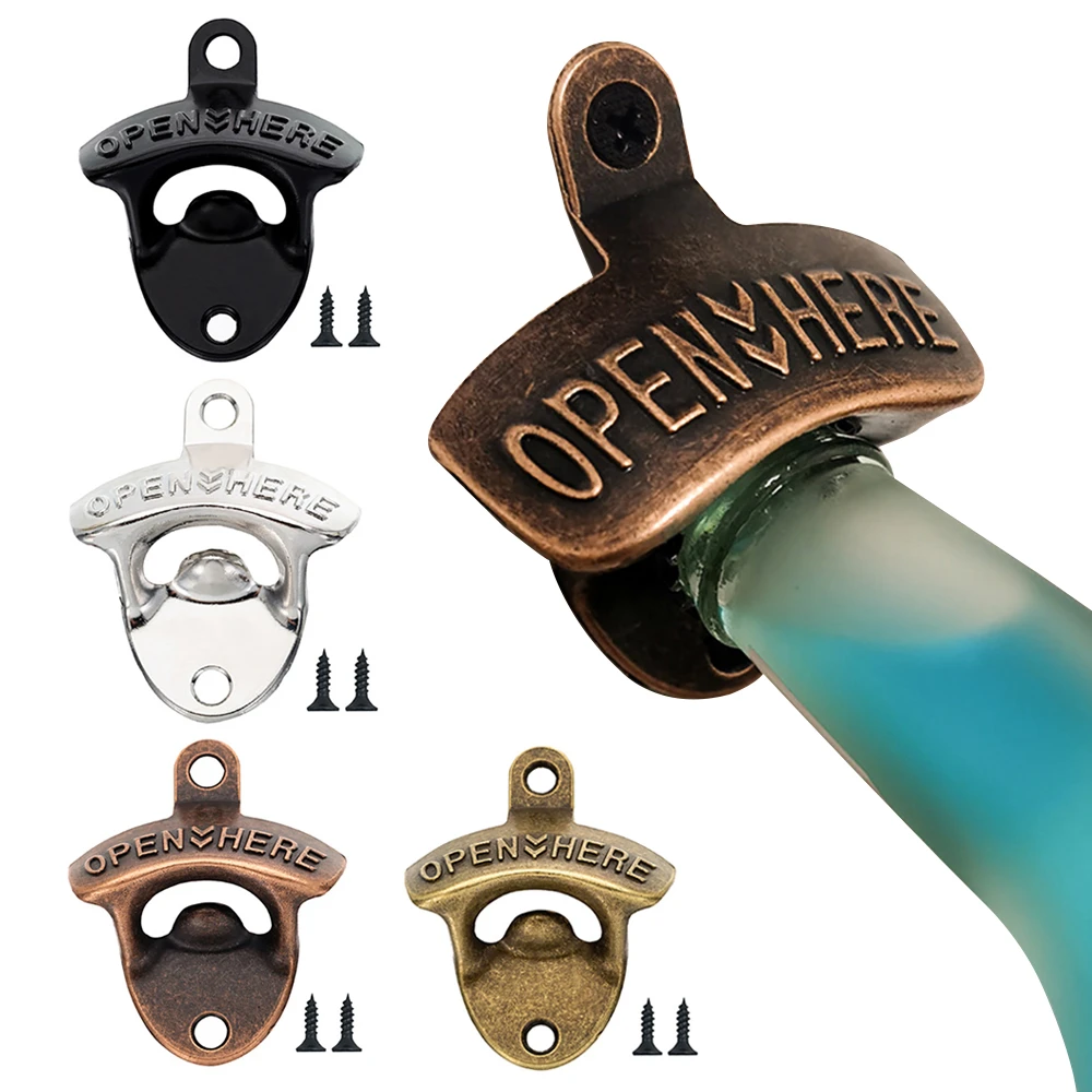 Kitchen Gadgets Bottle Opener Wall Mounted Vintage Retro Alloy Hanging Open Beer Tools Four Colors Available Bar Accessories