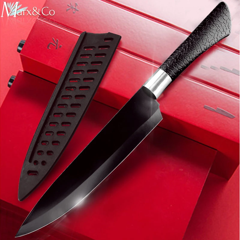 Kitchen Knife 3.5'' 5'' 7'' 8'' Chef 7CR17 440C Non Stick Black Stainless Steel Bread Slicer Utility Santoku knives 1-6 pcs Set