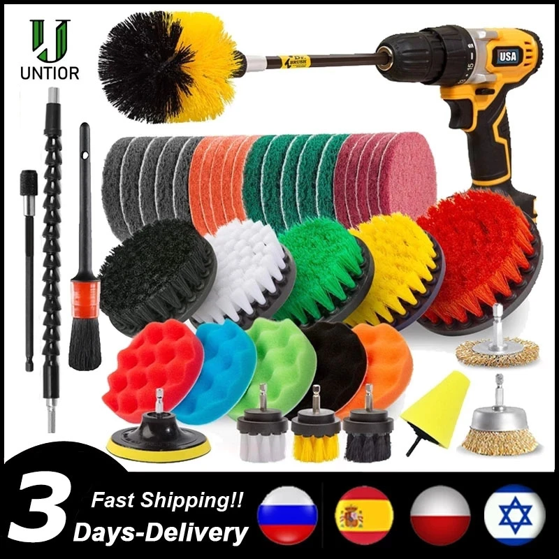 UNTIOR Drill Brush Attachment Set Power Scrubber Tools Car Polisher Bathroom Cleaning Kit Kitchen Cleaning Brush Accessories