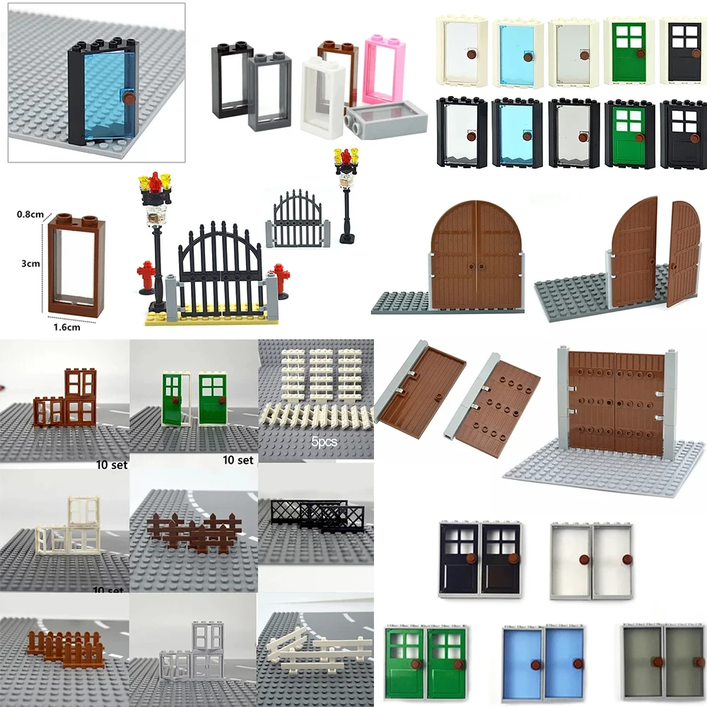 City door windows Accessories Building Blocks House Fence Stairs Ladder MOC Parts Bricks Toy for kid Compatible All Brands